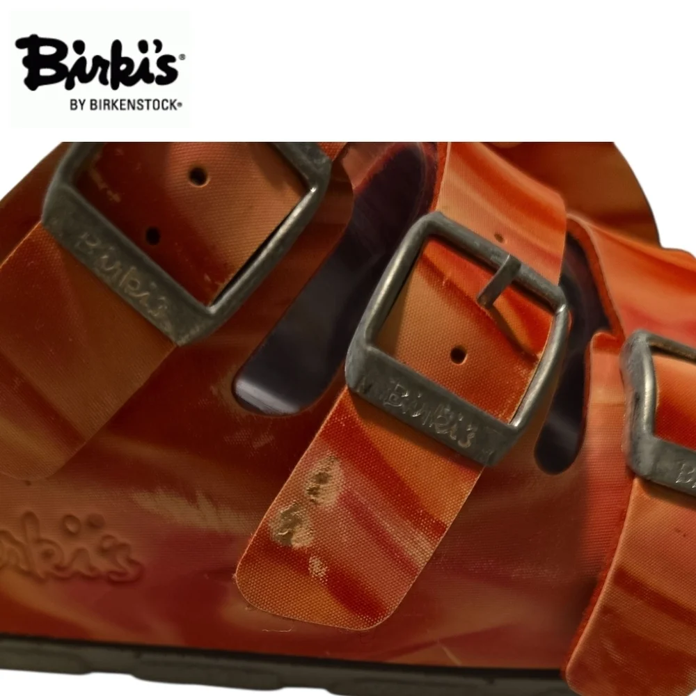 BIRKI'S Birkenstock Cuba Three Strap Water Sandals Tie-Dye Orange/ Red Size 36